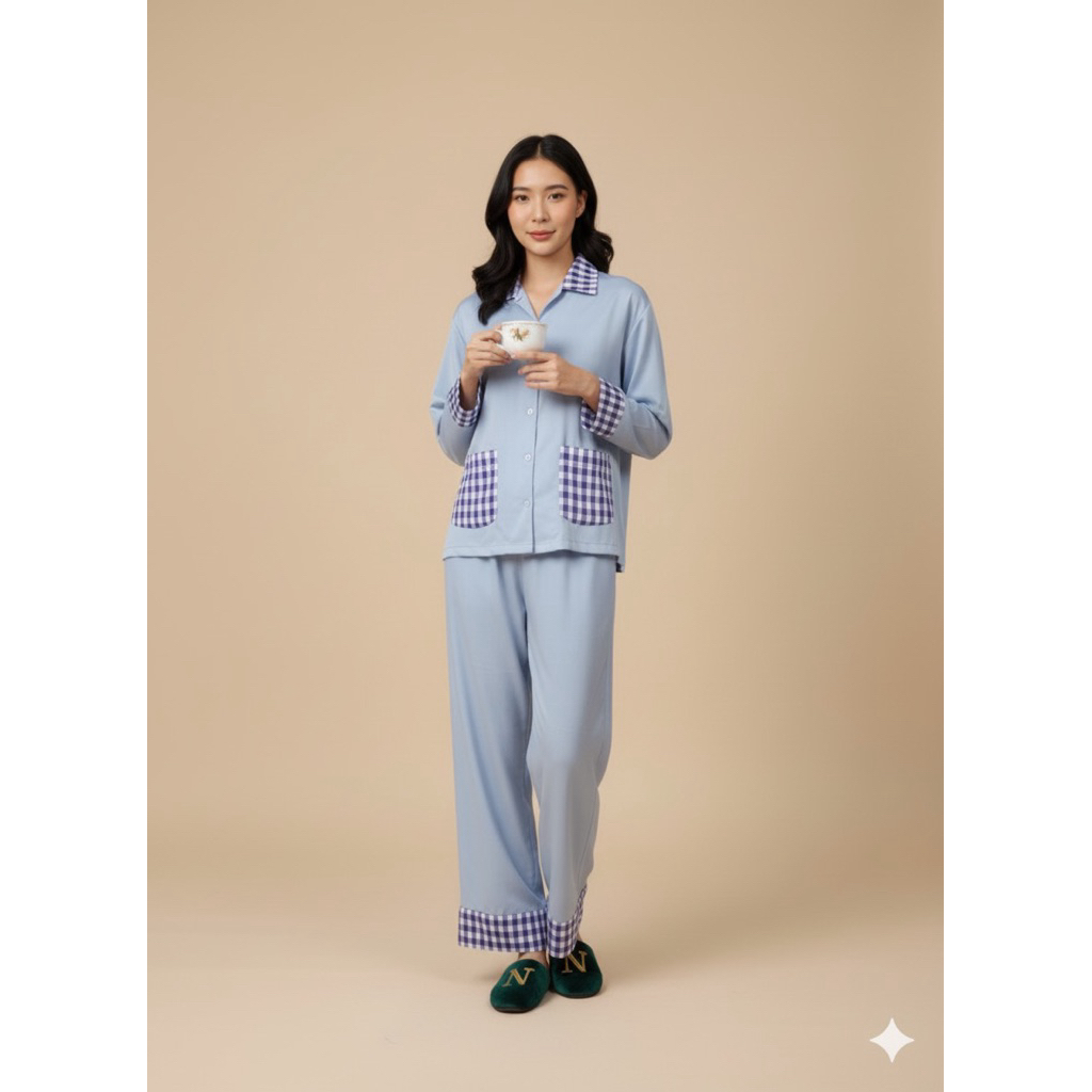 Sole et Luna Loungewear - Long Sleeve Gingham Pajamas Set | Baju tidur | Piyama