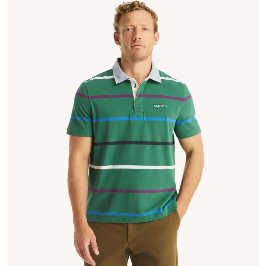 Kaos Polo Nautica Fit Striped Rugby Polo Shirt Nile Original