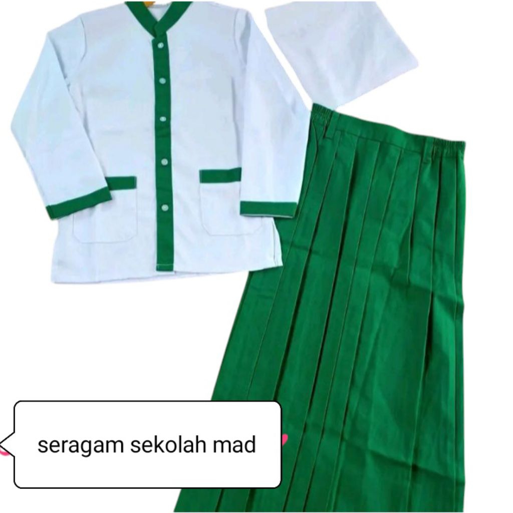 seragam sekolah Madrasah Dan Tk Paud muslim Perempuan dan laki laki / Gamis sekolah putih hijau free