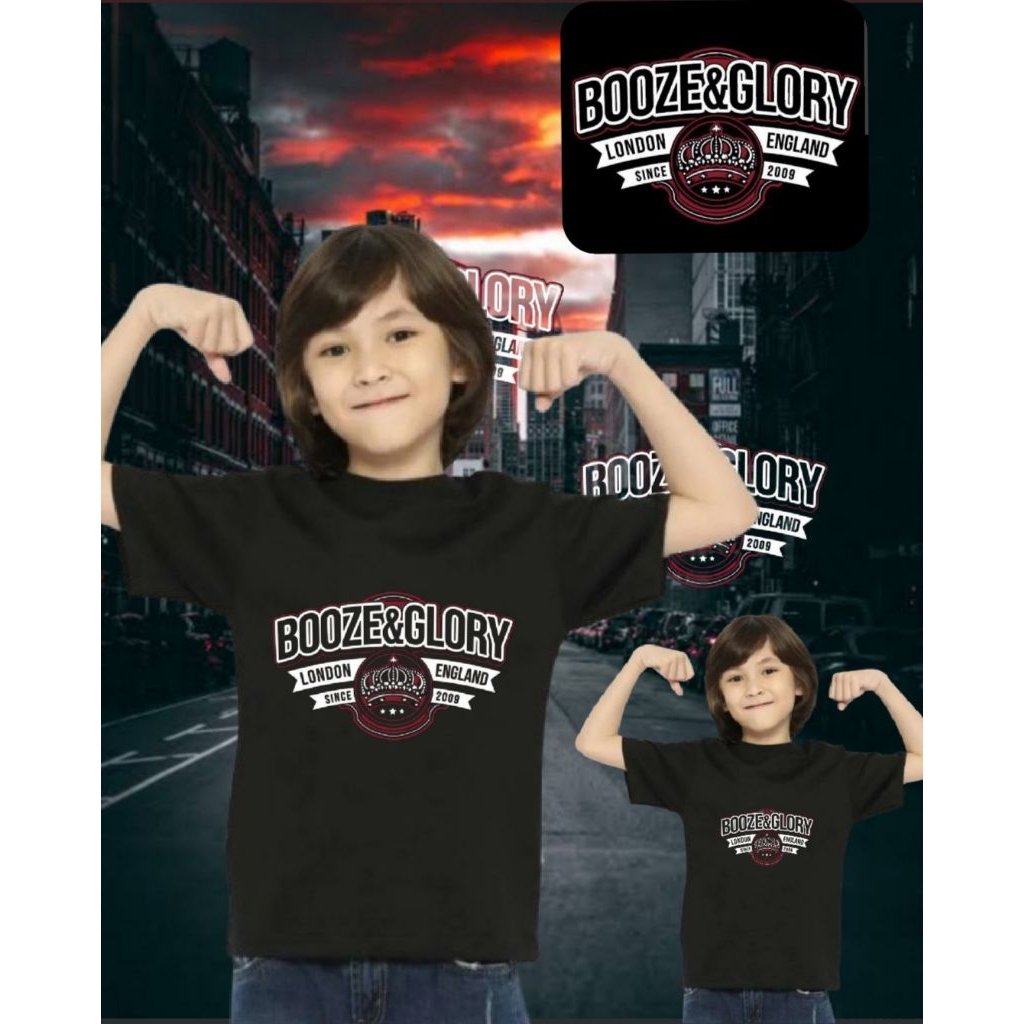 kaos anak laki laki dan perempuan motif band musik (booze and glory)
