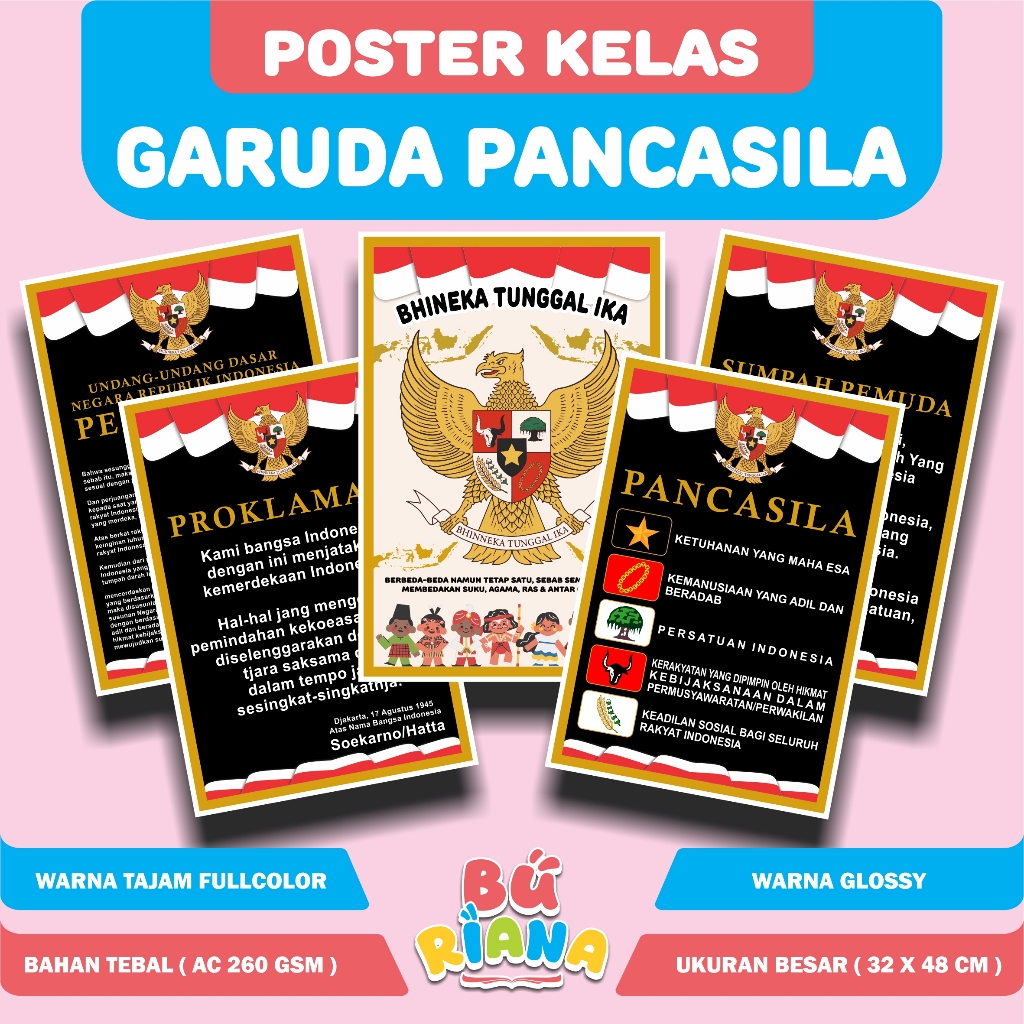 Poster Edukasi Pancasila Anak Desain Menarik A3 || Poster Edukasi Pancasila Garuda Sumpah Pemuda