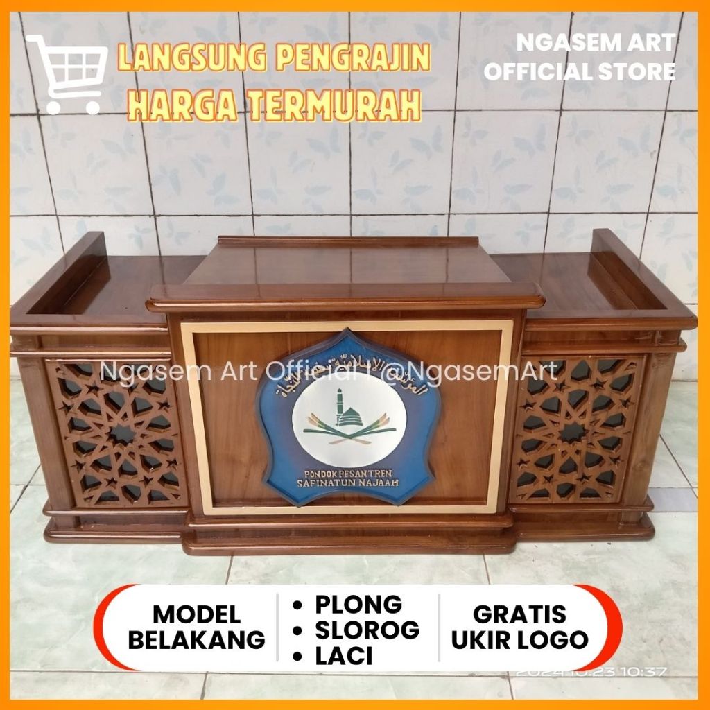 Meja Majlis Mimbar Lesehan Ukir Logo Masjid
