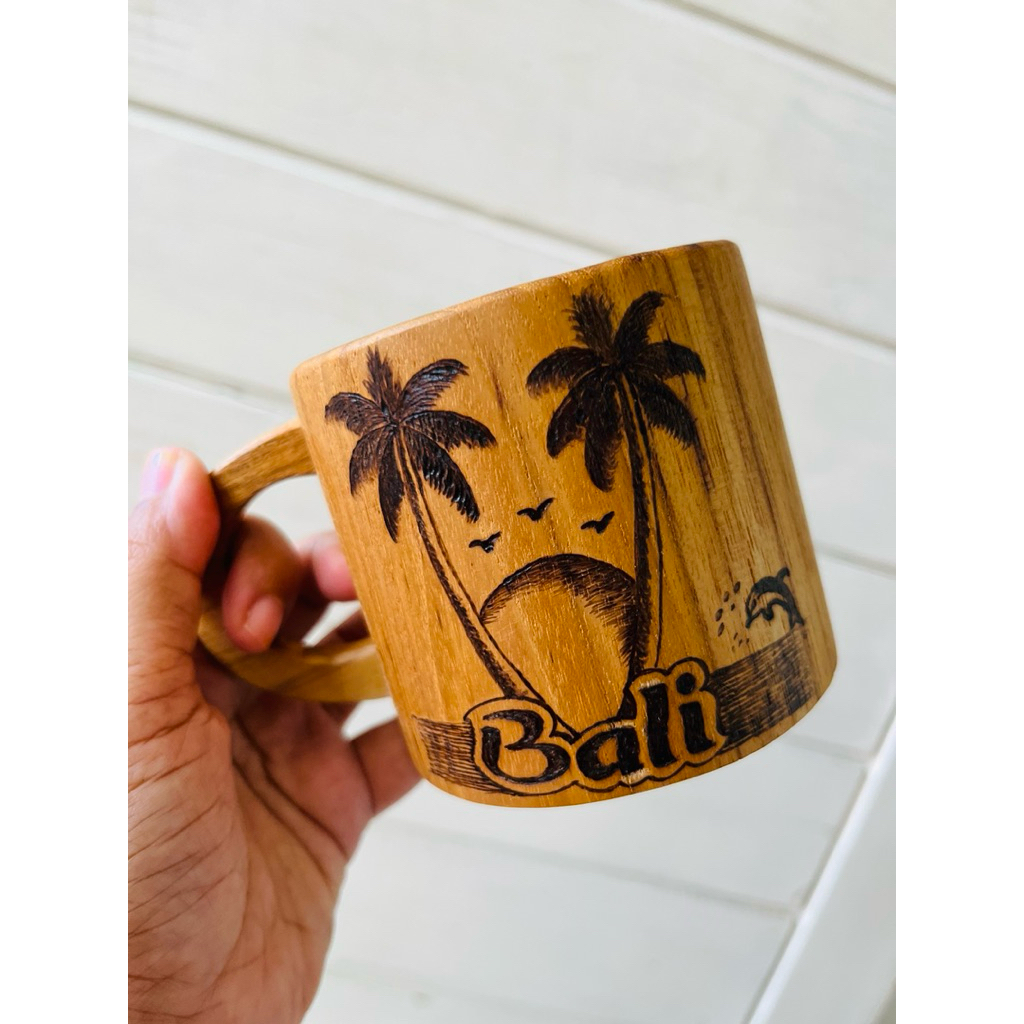 RPN Mug gelas kayu estetik bisa CUSTOM GAMBAR/NAMA