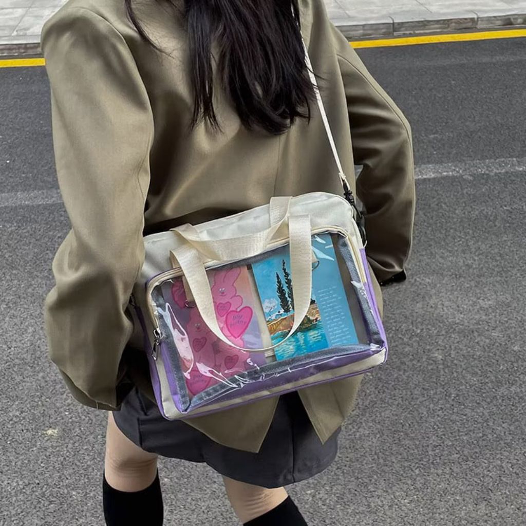 [PRELOVED] Tas Slempang Mismi Cream Purple PVC Kanvas