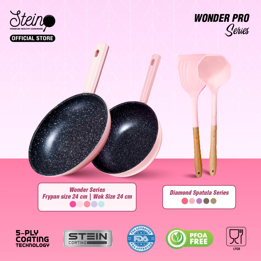 STEIN Wonder Pro Series Wajan Panci Set (Wok 24cm dan Fry 24cm) + Bundle Diamond Spatula