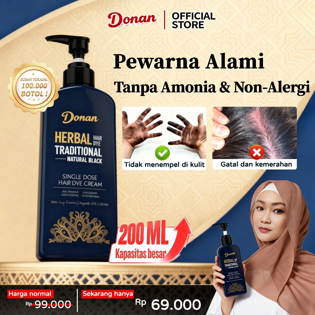 Donan Pewarna Rambut Hitam Herbal Semir Rambut cat rambut shampoo warna Tanpa Bleaching Hair Color p