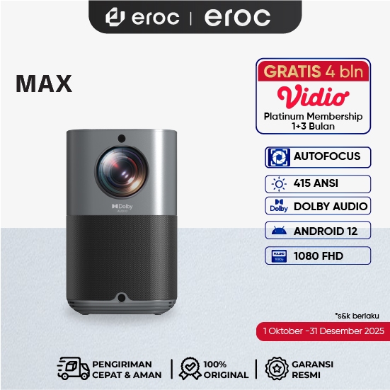 EROC Smart Proyektor LCD 415 ANSI Full HD Android 12 Dolby Audio Display 200 Inch - MAX