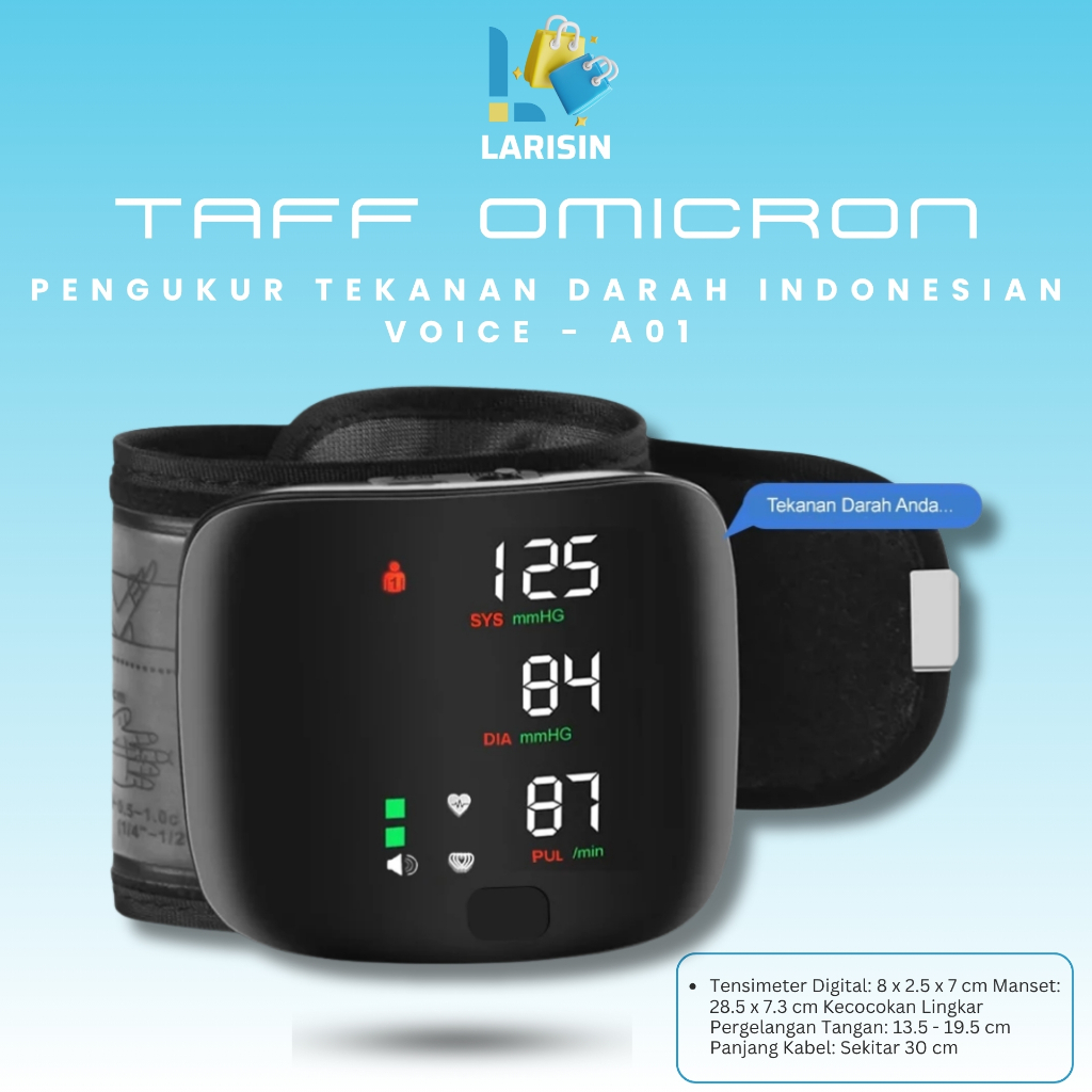 TaffOmicron Tensimeter Digital Pengukur Tekanan Darah Indonesian Voice - A01 - Black