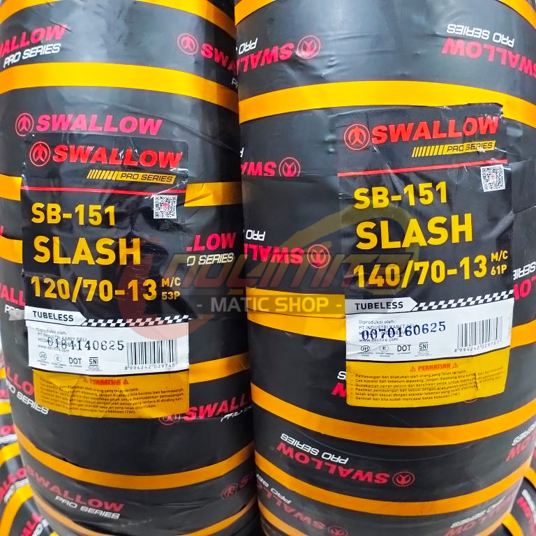 Ban Motor Swallow Slash SB 151 120/70 - 13 & 140/70 - 13 Soft Compound Depan Belakang NMAX