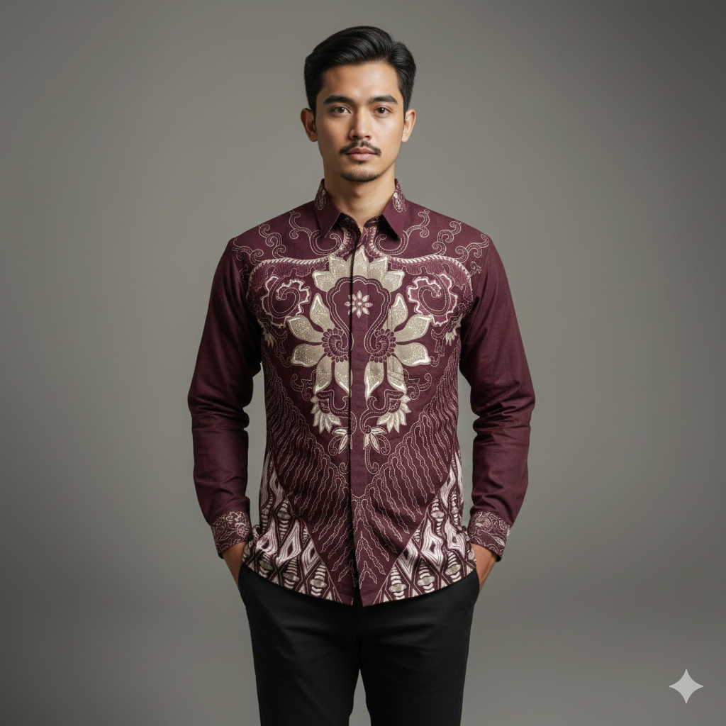 Kemeja Batik Pria Baju Lengan Panjang Slimfit Lapis Furing Batik Cinarita 0348 Bahan Katun Premium E