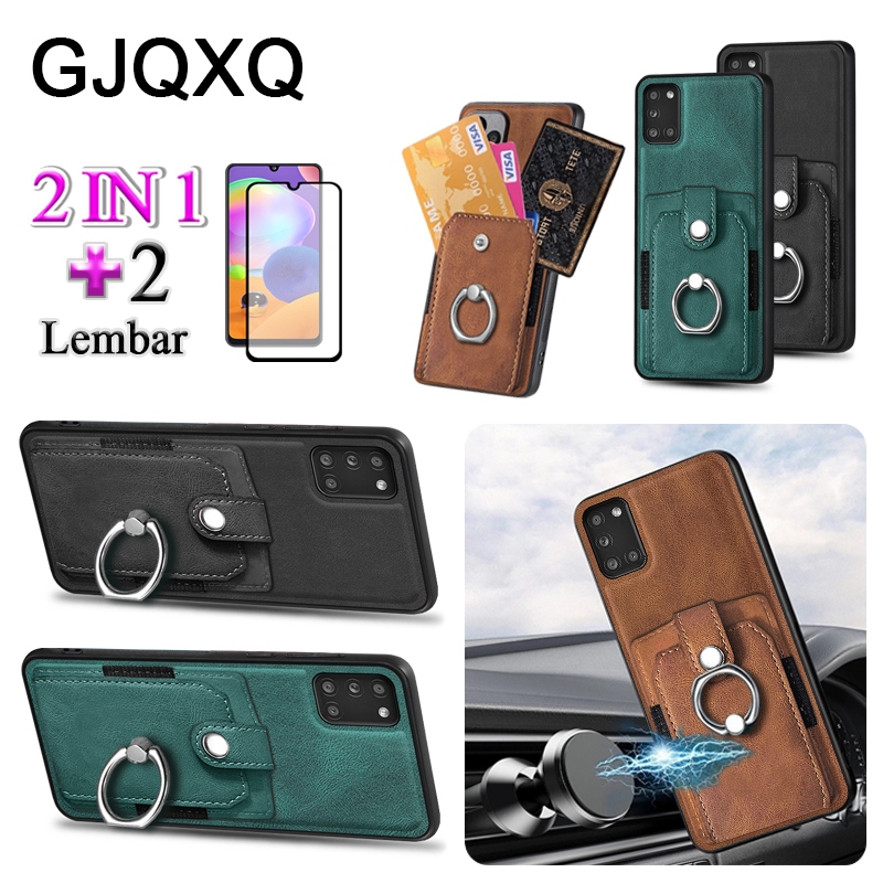GJQXQ 2 In 1 Casing For Samsung Galaxy A31 Case Kulit Premium Dengan Kartu Slot Wallet Holder Ring S