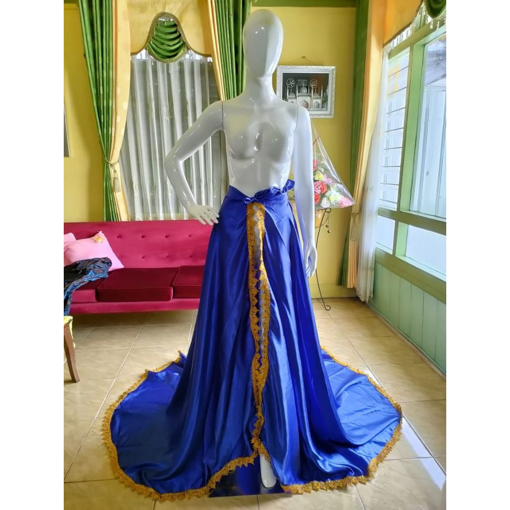 rok ekor polos satin Velvet warna biru elektrik polos panjang 4 meter