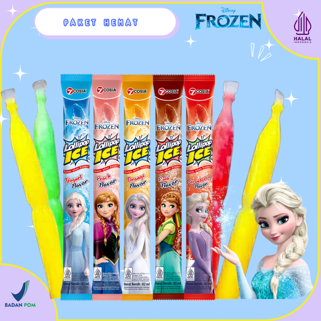7COSIA Disney Frozen Ice Pop Es Lilin Jelly Lolipop Ice Jelly Yougurt Camilan Anak Halal Rasa Buah