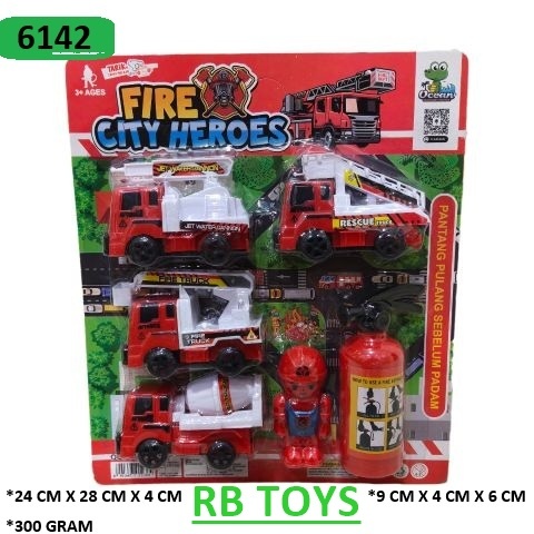 Mainan Mobil Pemadam 4 PCS + APAR | Pullback Fire Rescue Set Anak Edukatif 6142