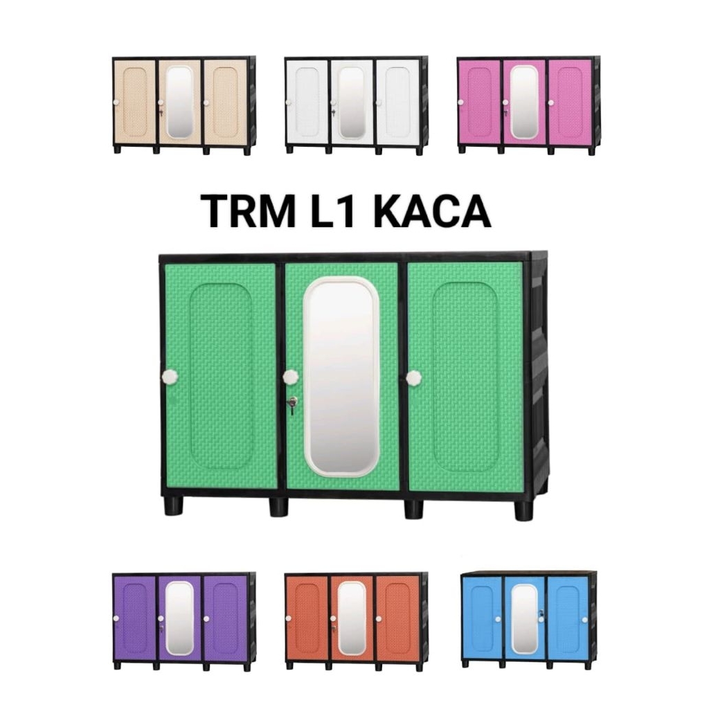 Lemari Meja TV TRM L1  KACA Kunciwarna:RaminBiru Hijau PinkJatiUngu Putih