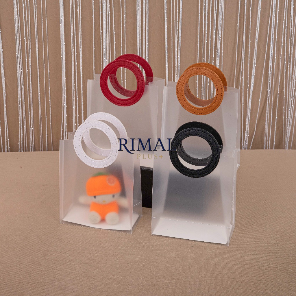 Paper Bag Transparan Mika PVC Premium Tebal Handle Bulat | Eco-Friendly Handle Kuat | Tas Souvenir, 