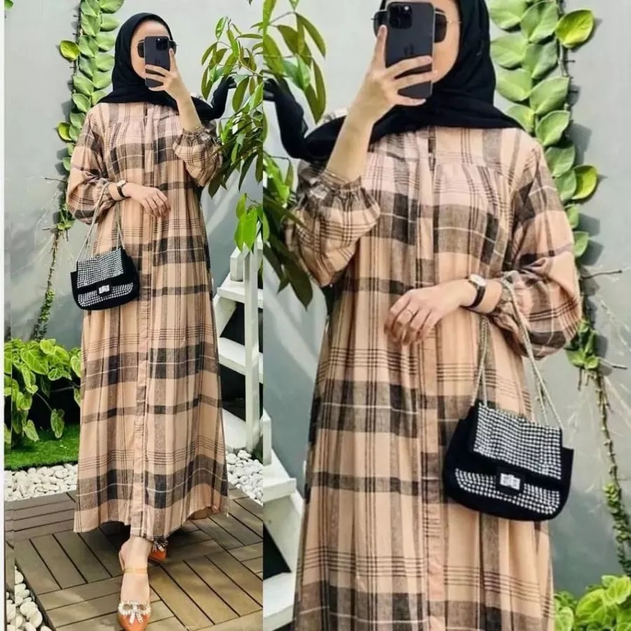 atasan wanita Gamis Gauri Motif Kotak Bahan Rayon Diamond // Gamis Rayon Terbaru // Gamis Jumbo