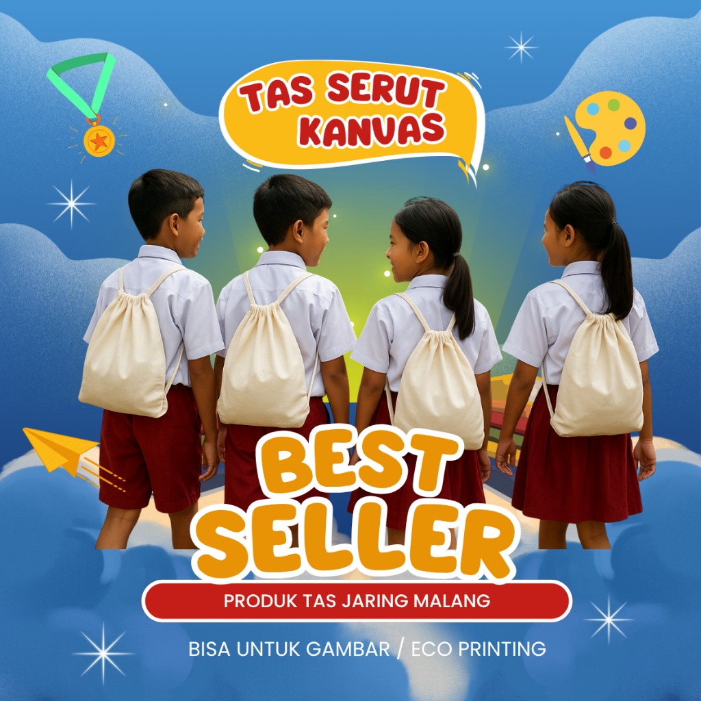 Tas Serut Blacu / Tas Serut Kanvas / Tas Serut Lukis / Tas serut Sablon / Tas Eco Painting ( BISA IN