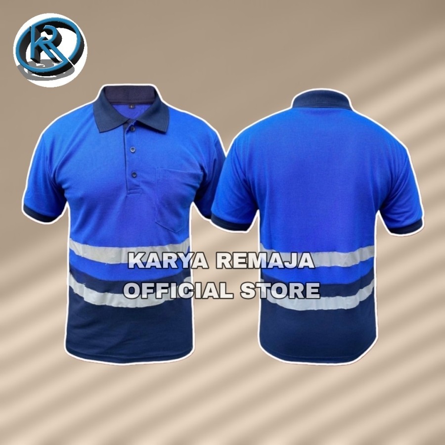 BISA COD Kaos Polo Pendek kombinasi Biru BCA Double Skotlet Safety Kerah Kaos Perusahaan/Pabrik Baju