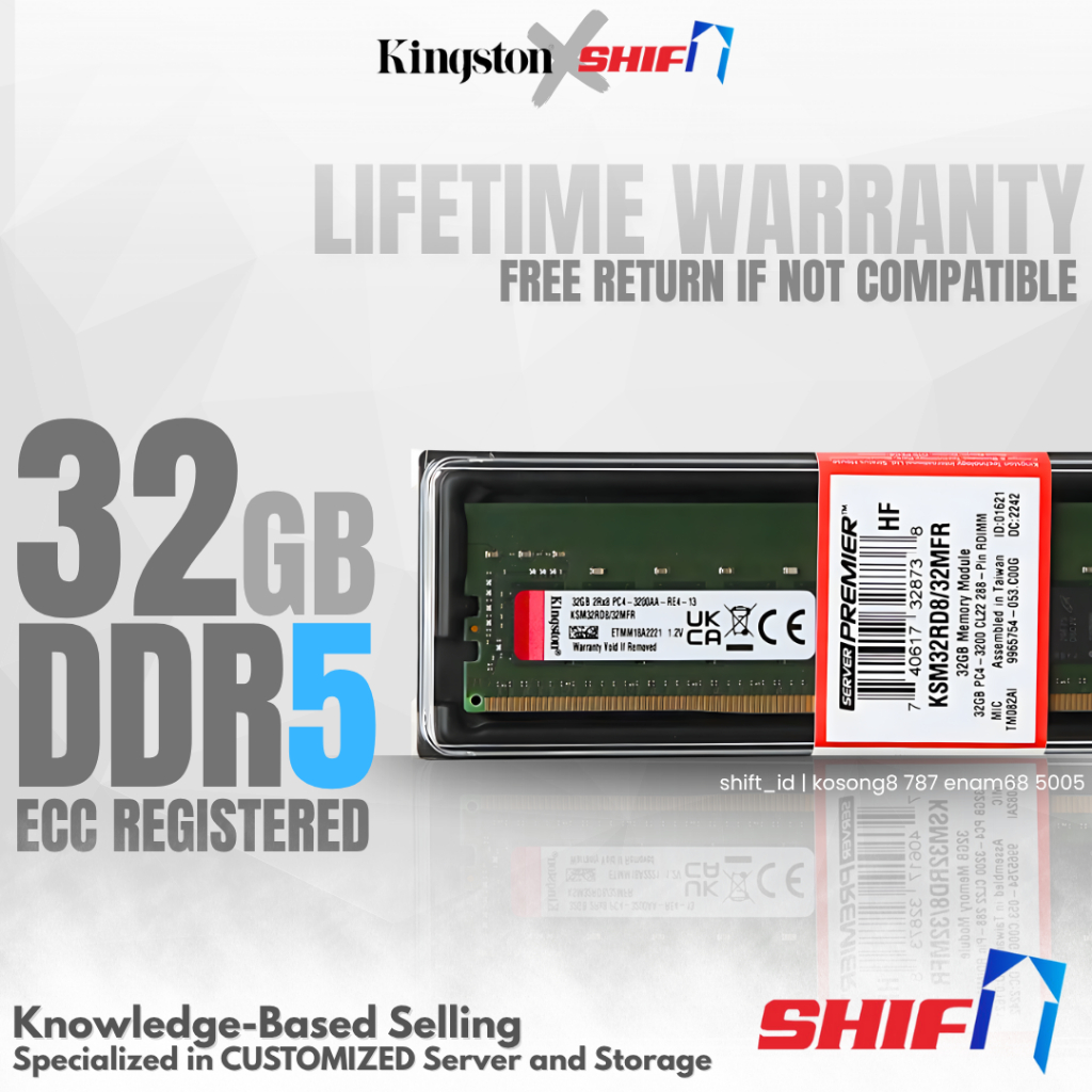 SHIFT - Kingston 32GB DDR5-5600 ECC Registered - ECC Reg - Garansi Lifetime - Server Memory - AMD Ep