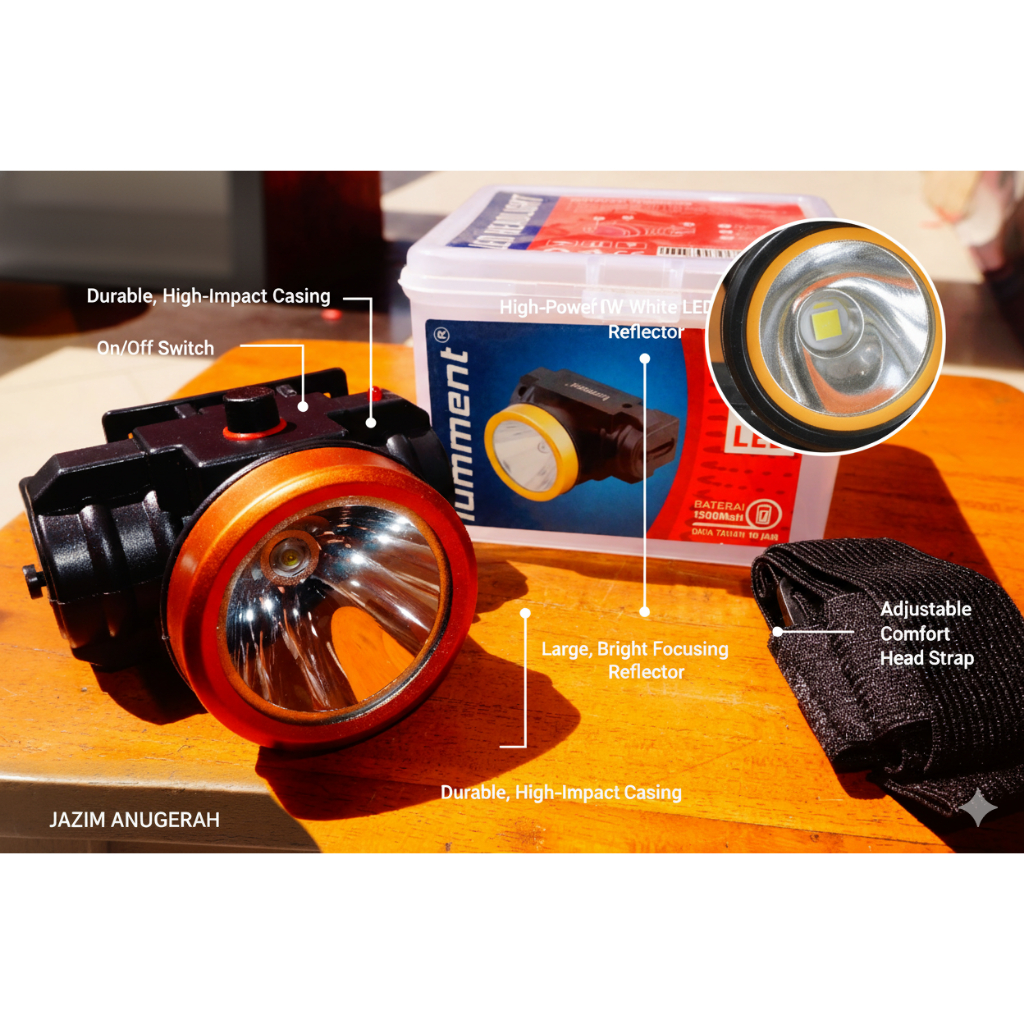Senter Kepala Lumment HLM-210 LED 10W Baterai Tahan 30 Jam (Rechargeable)