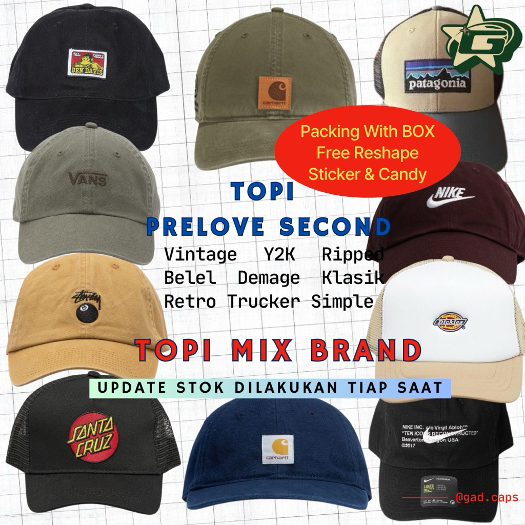 [FREE ONGKIR] TOPI BRAND PRELOVED SECOND, TOPI SECOND BRAND, TOPI SECOND ORIGINAL