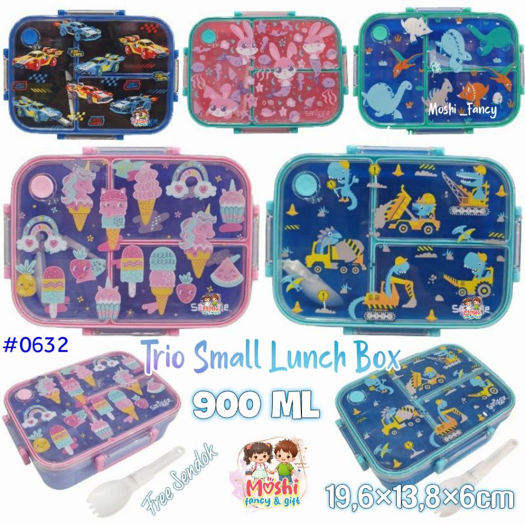 Tempat Makan Sekat / Kotak Bekal Anak Sekat / Lunch Box Anak Perempuan Motif Bear Mobil Dino / Lunch