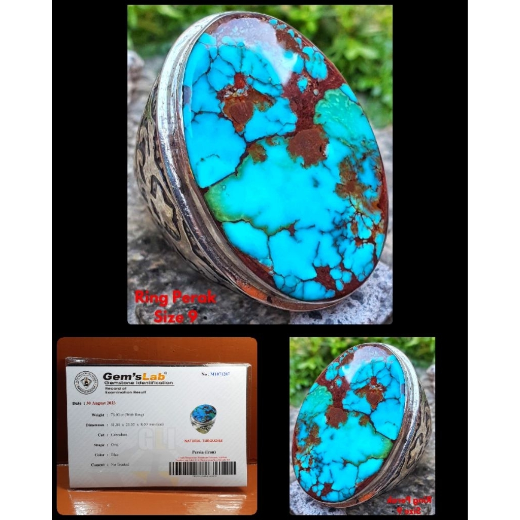 batu pirus persia jumbo asli multi colour + ring perak asli