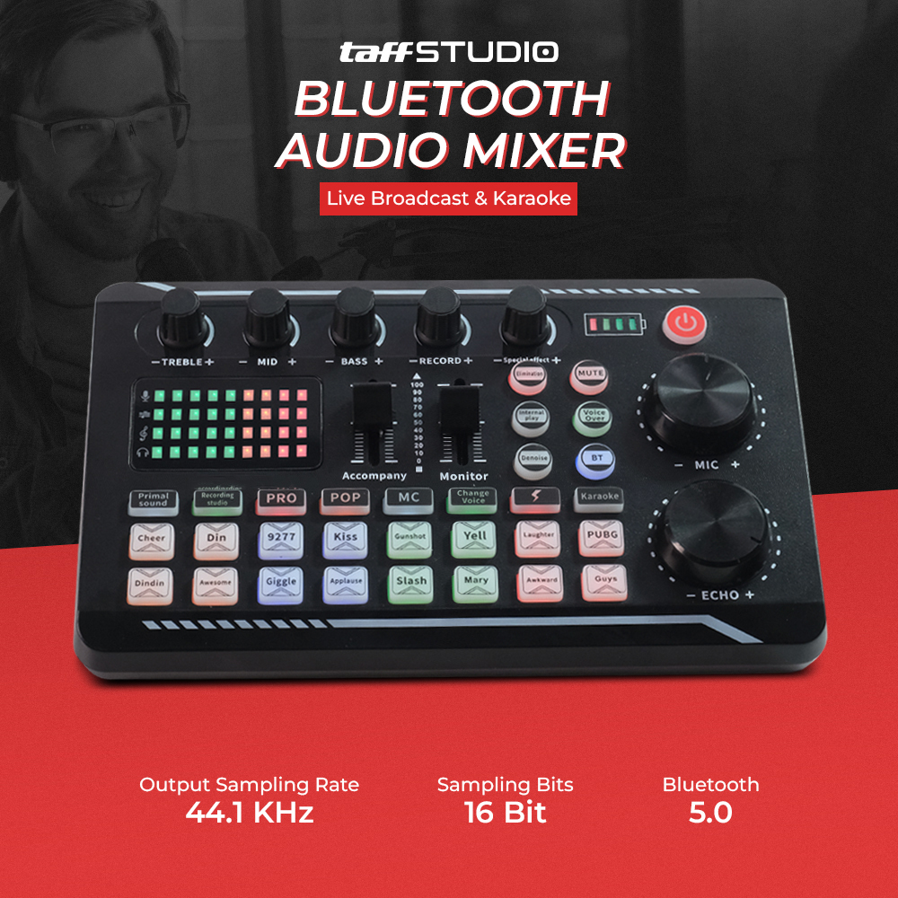 TaffSTUDIO Pro Audio Bluetooth Mixer Sound Card Efek Vocal Live Broadcast Karaoke - F998 - Black | E