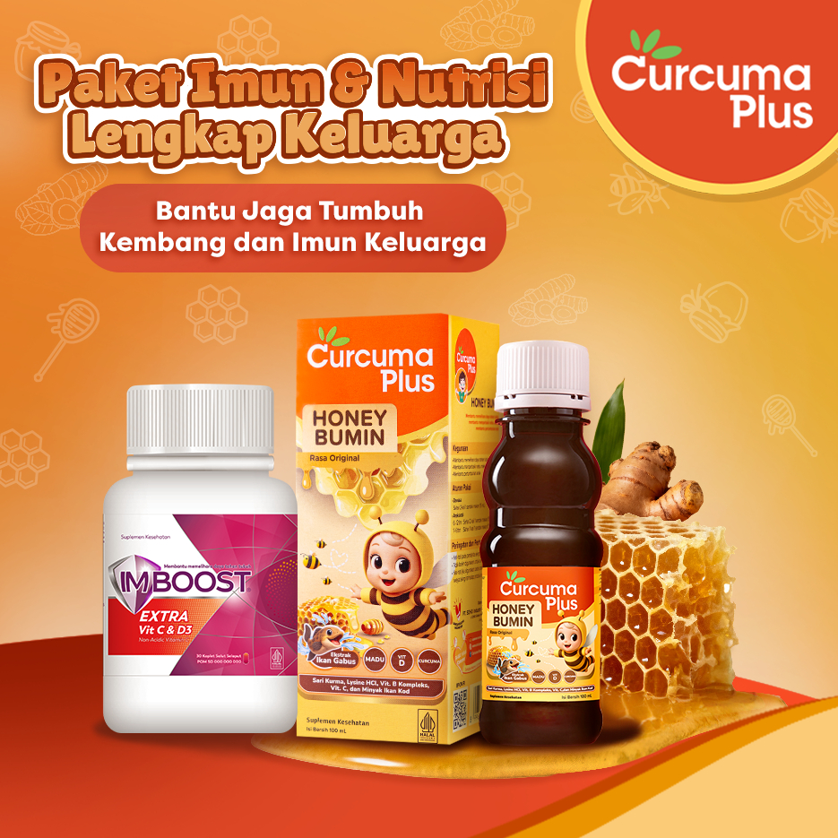 BARU Curcuma Plus Paket Imun & Nutrisi Lengkap Keluarga (Honey Bumin + Imboost Extra Botol 30 tablet