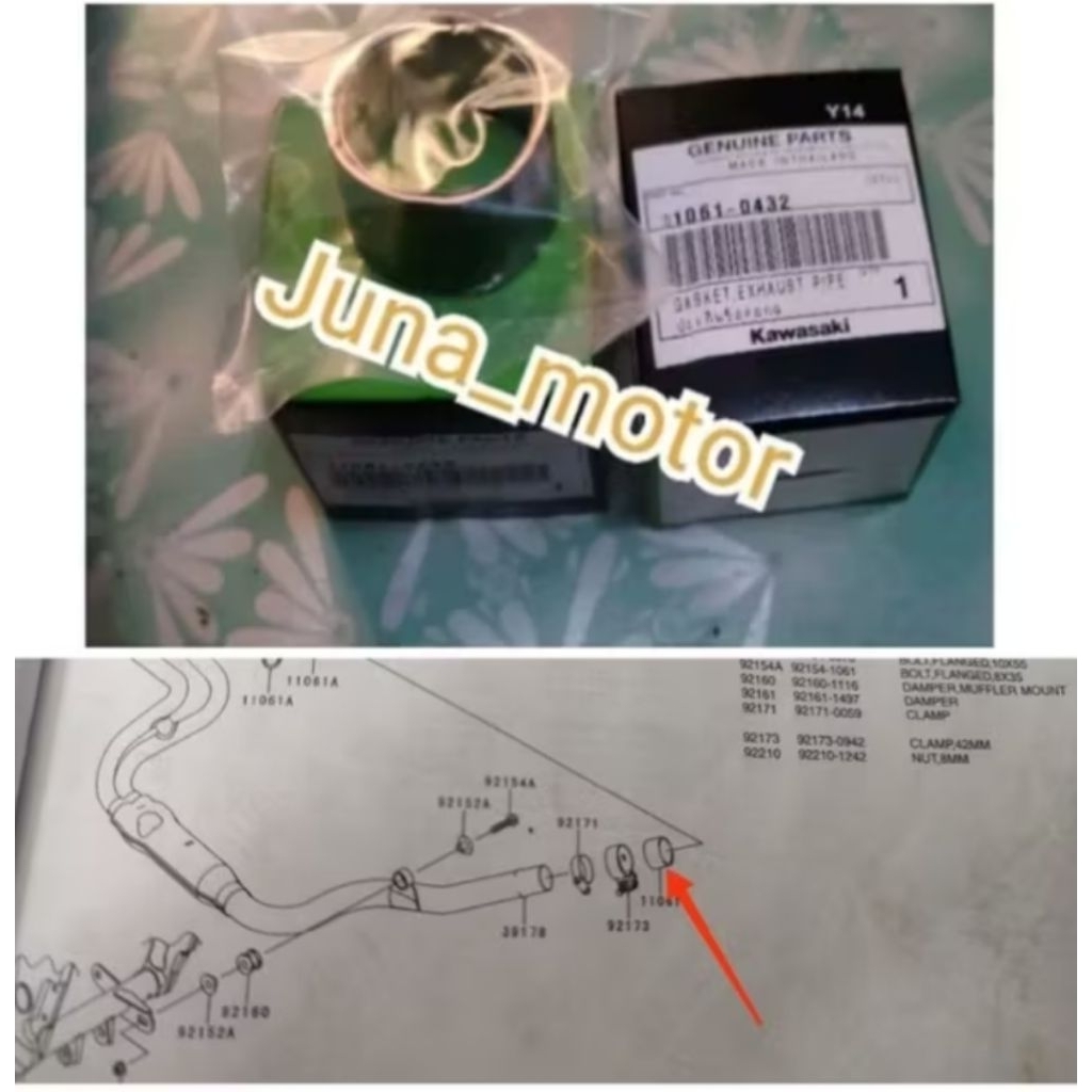paking pipa sambungan leher knalpot Ninja rr mono Z250 SL Z250SL original