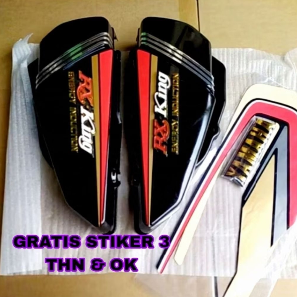 COVER BOK AKI RX KING HITAM STRIPING TAHUN 1992 COBRA BIBIR MERAH LENGKAP SET EMBLEM
