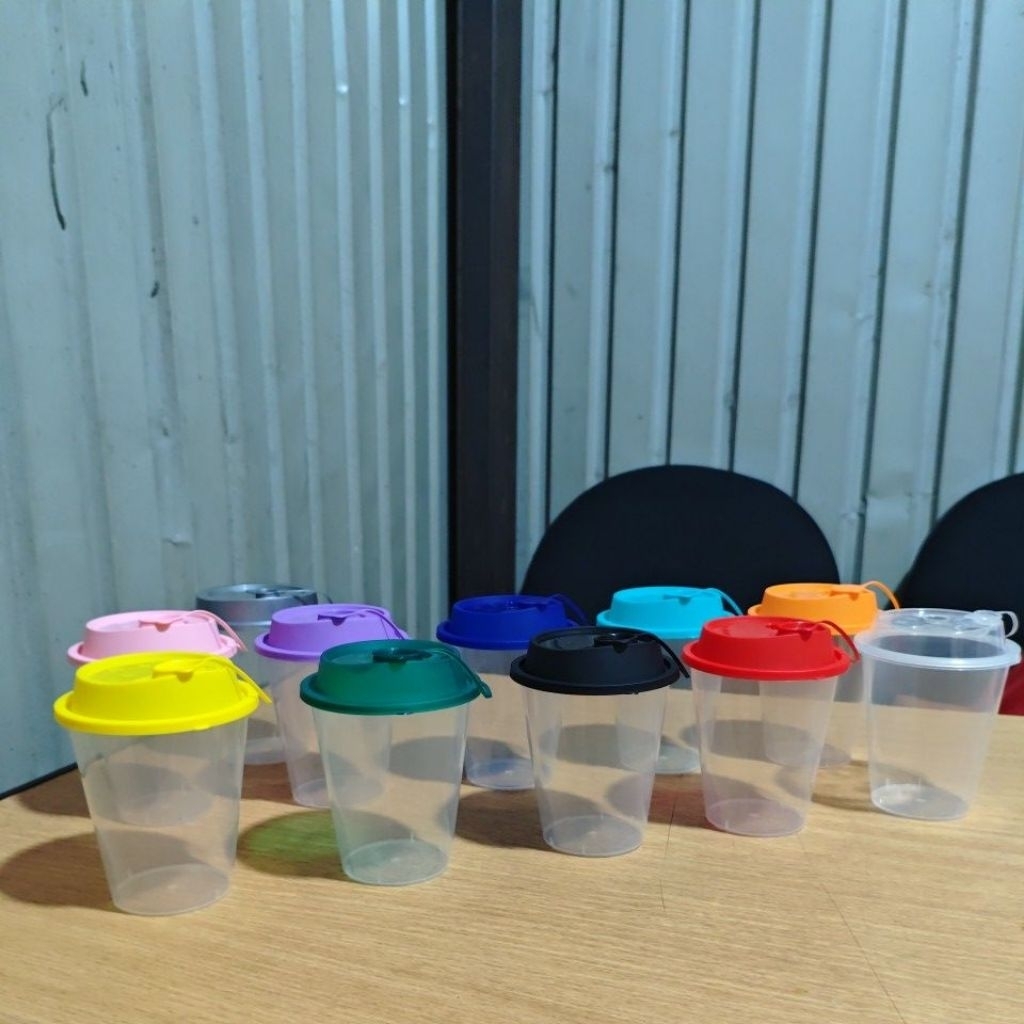 Cup 12 oz datar injection bening varian tutup warna sablon cup plastik
