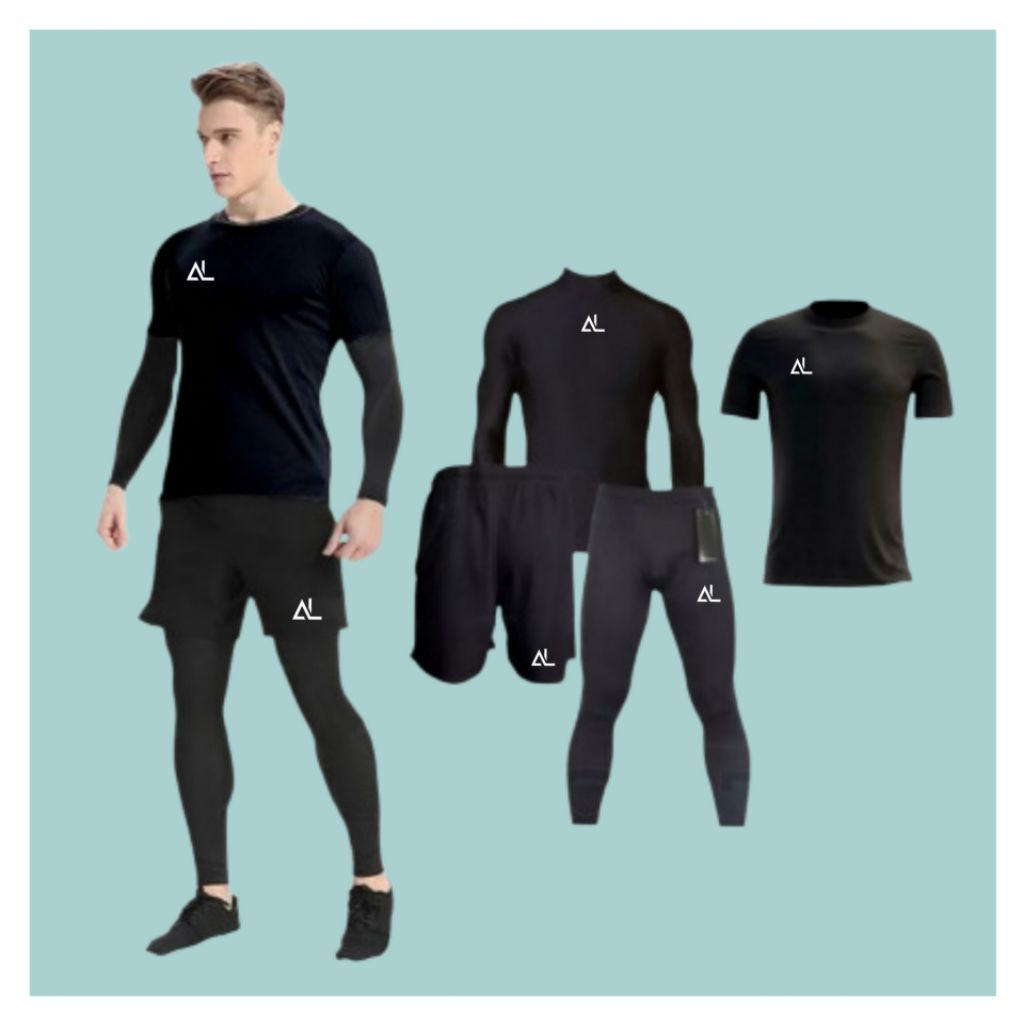 4 IN 1 - Stelan Olahraga Pria Baju Jersey Celana Pendek Baju Manset Legging Panjang