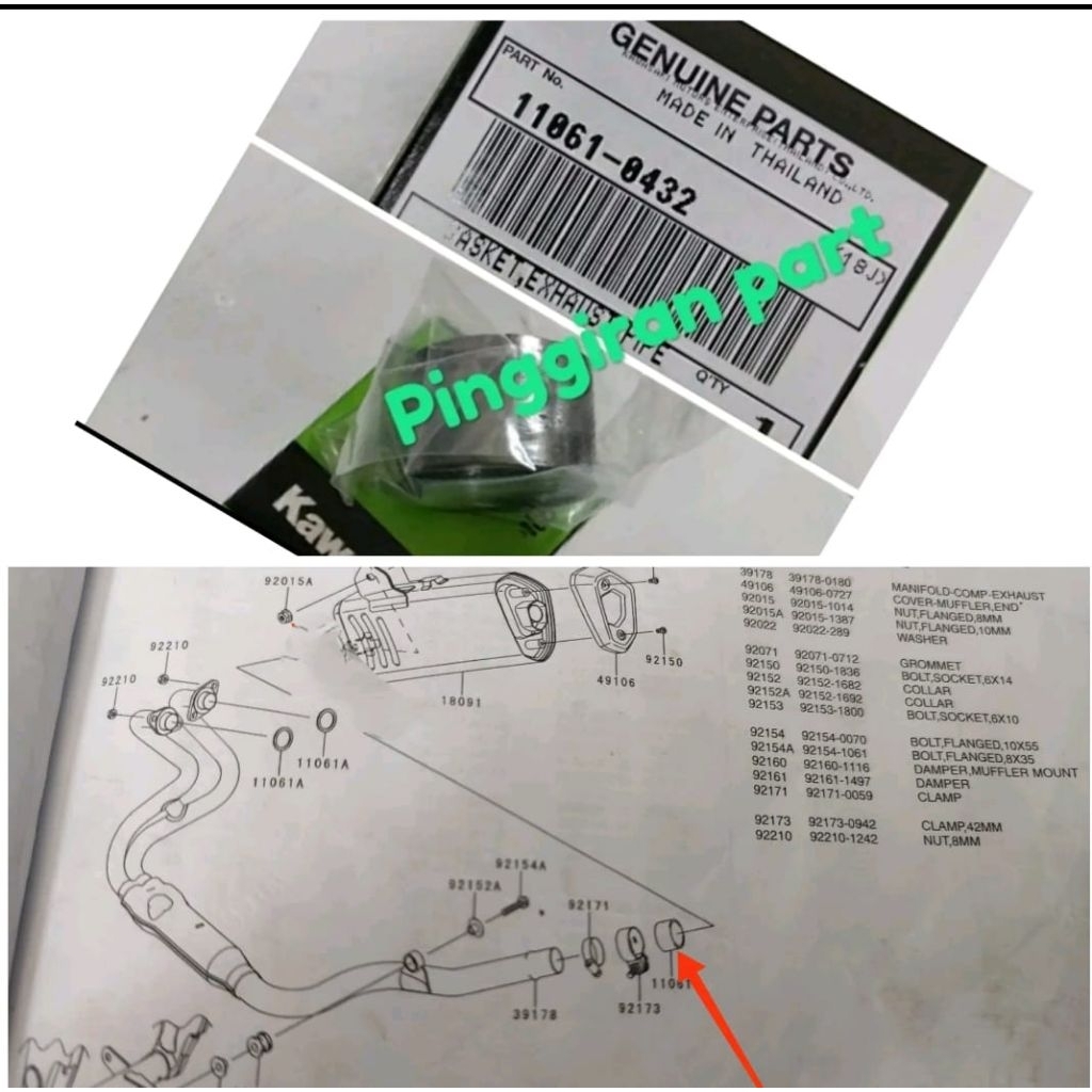 paking leher knalpot Ninja rr mono Z250 SL Z250SL Z250 fi original