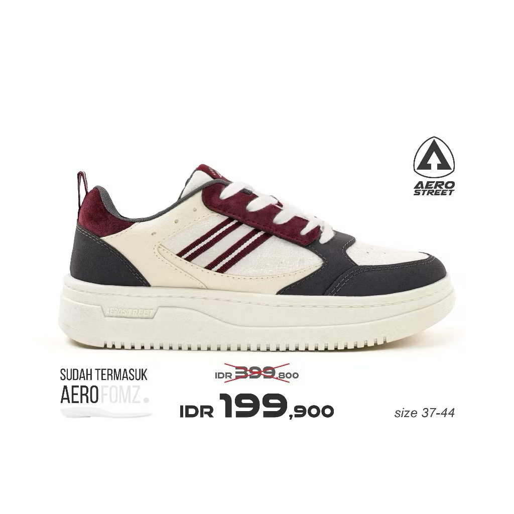Aerostreet 37-44 Oxford Natural Abu Burgundy - Sepatu Sneakers