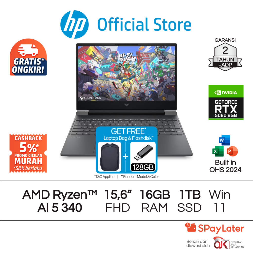 Victus Laptop Gaming HP AMD Ryzen AI 5 NVIDIA GeForce RTX 5060 16GB RAM 1TB SSD Silver Free Windows 