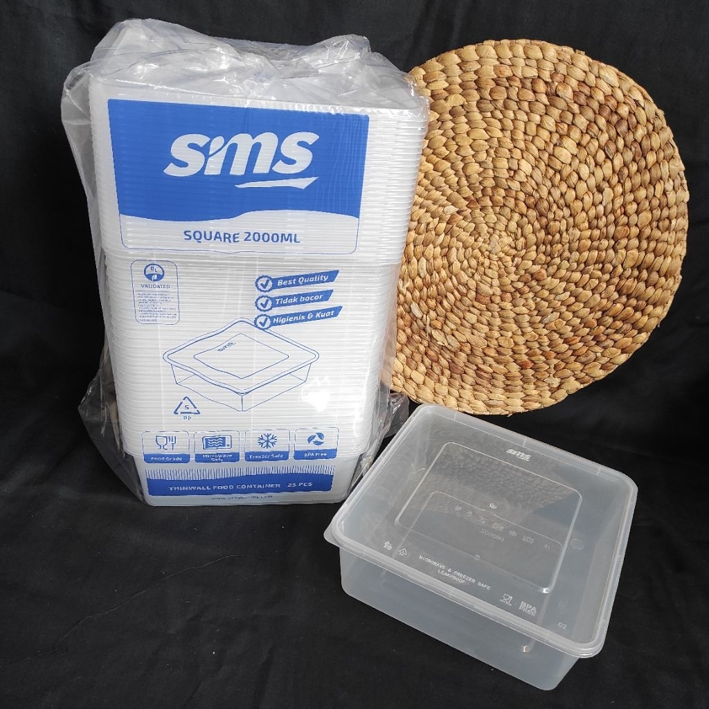 SMS Thinwall Kotak 2000ml | Wadah Nasi Kotak | Wadah Plastik Box | Tempat Salad