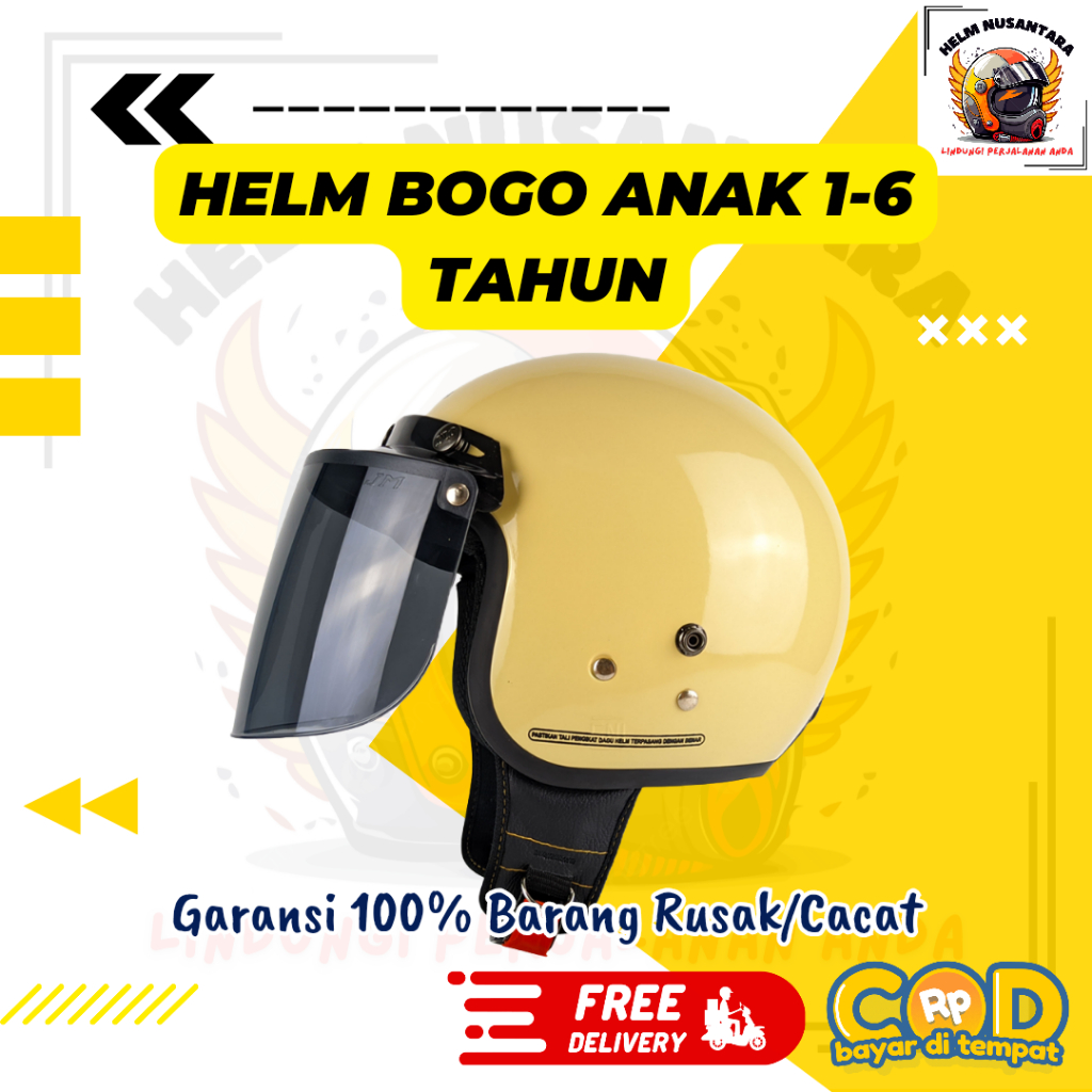 Helm Anak Lucu Model Bogo Retro - Helm Motor Anak Aman & Nyaman Usia 2-6 Tahun