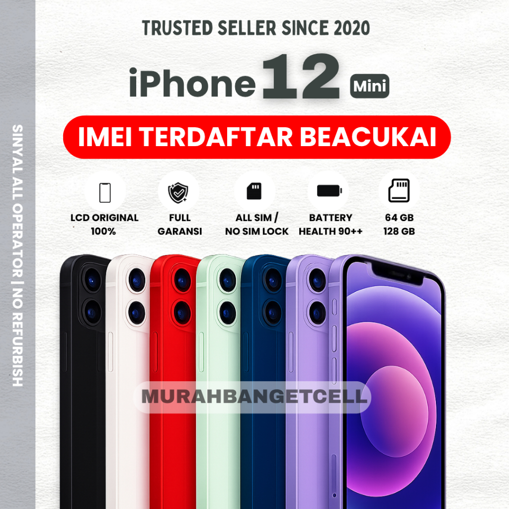 iPhone 12 Mini 64gb - 128 gb imei terdaftar BC beacukai Lcd Original 100% Fullset No Refurbish