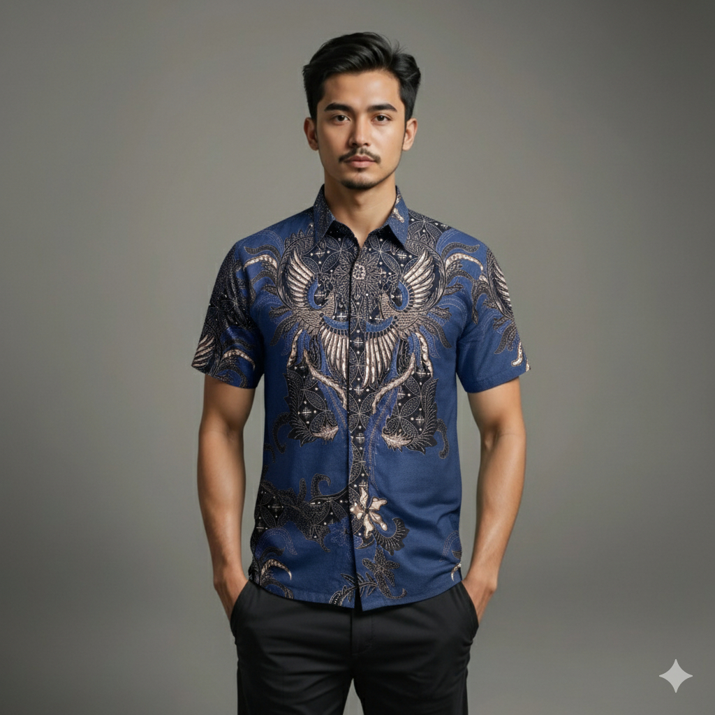 Kemeja Batik Pria Baju Lengan Pendek Slimfit Lapis Furing Batik Cinarita PD1056 Bahan Katun Premium 