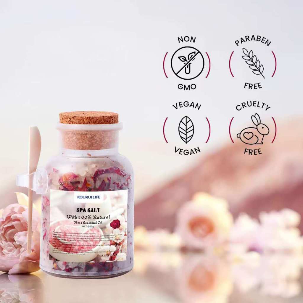 Garam Mandi Epsom 500g | Garam Mandi Aroma Minyak Alami & Bunga Mawar Kering | Dilengkapi Sendok Kay