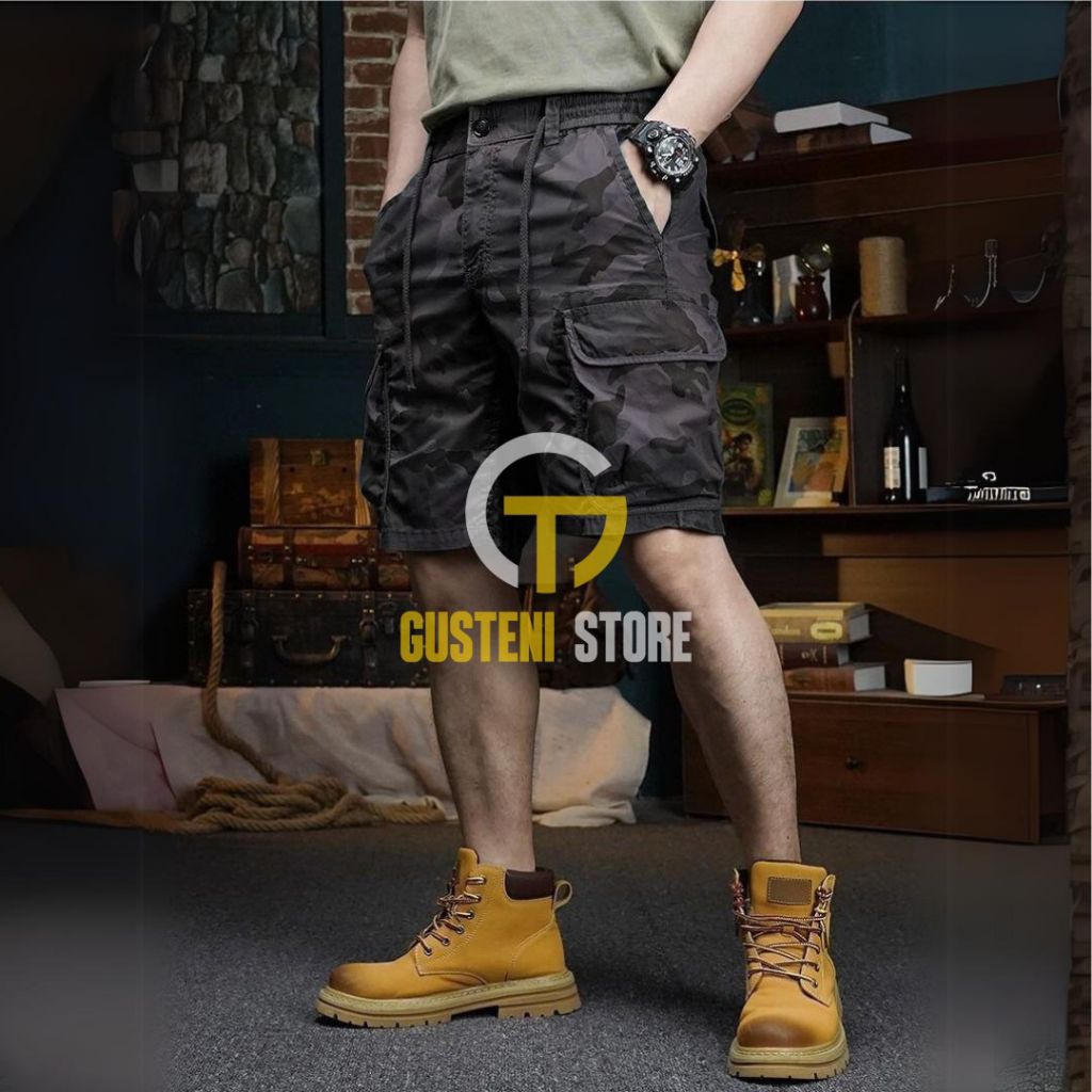 celana pendek cargo camo combat