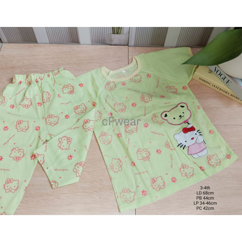 013 - baju tidur anak perempuan 3-5th l one set baju tidur anak lokal hello kitty l piyama anak mura