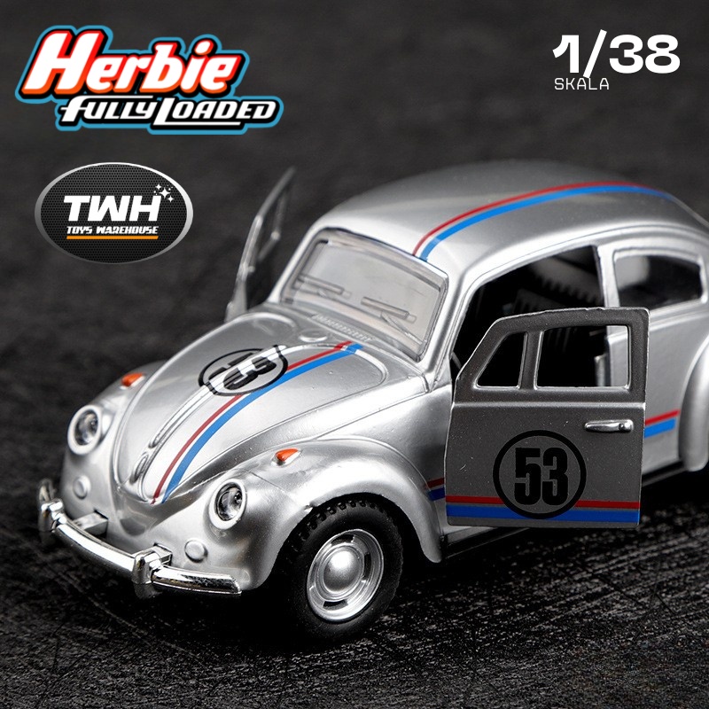 TWH DIECAST MAINAN MOBIL VW BEETLE HERBIE 53 SKALA 1:38 BAHAN METAL HADIAH KADO & KOLEKSI