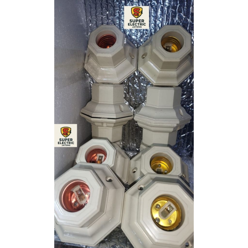Fitting Lampu / Rumah Lampu Plafon Gypsum Segi 8 (Delapan) Gitting E27 Terminal Kuningan