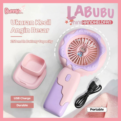 (BunnyS) Kipas Mini USB Karakter LABUBU | Kipas Genggam Karakter LABUBU | Kipas Angin Portable Mini 
