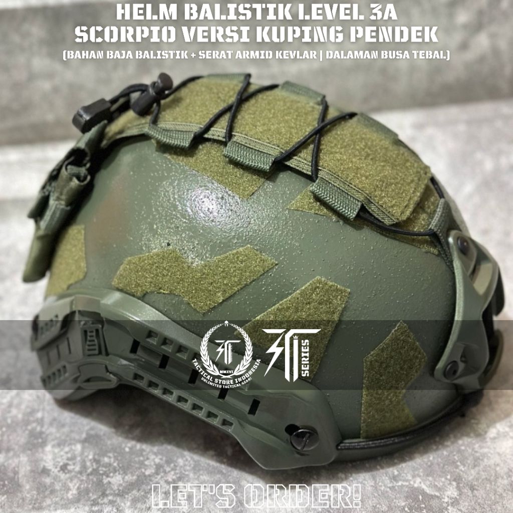 TSI SERIES ® 100% ORIGINAL - HELM BALISTIK LEVEL 3A MODE SCORPIO VERSI KUPING PENDEK - HIJAU ARMY VE
