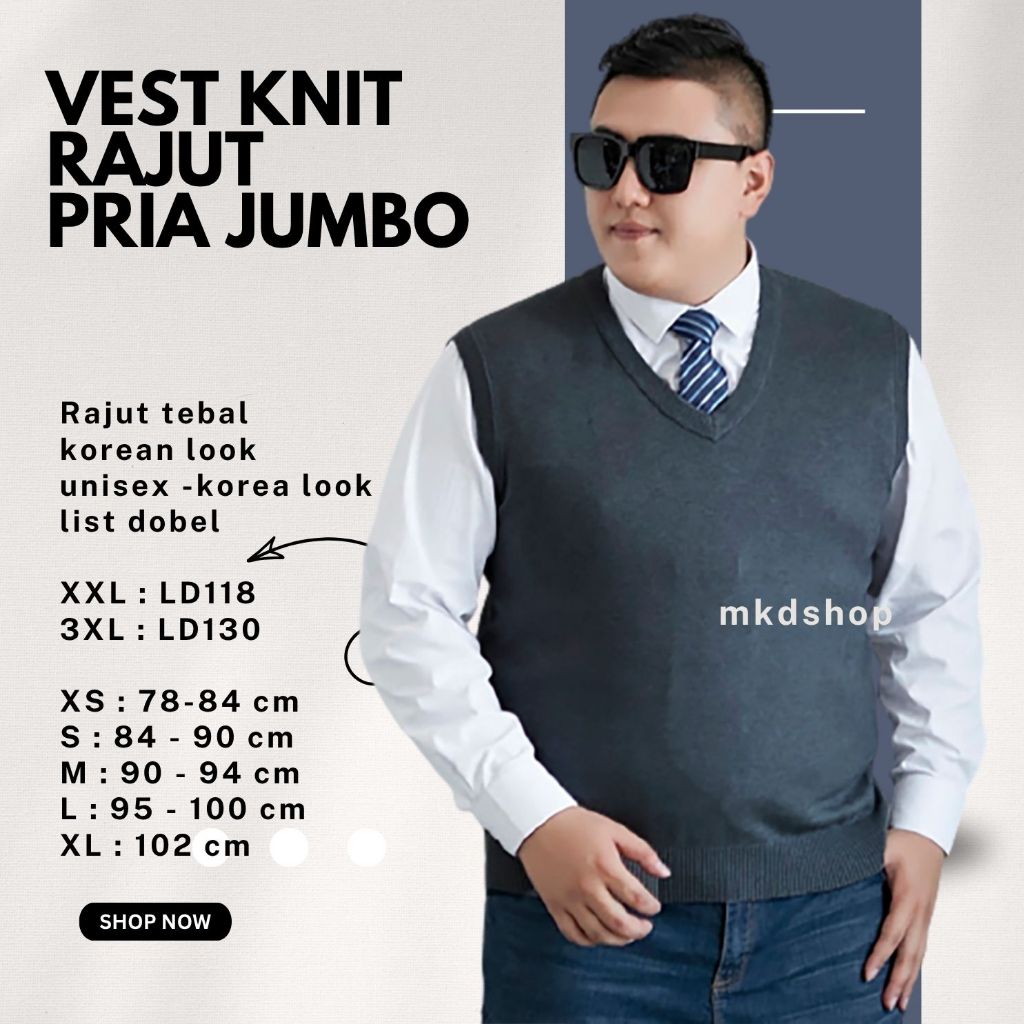 Rompi Pria Rajut Jumbo Korea Style  3XL Ian JB / Knitting Vest Korea Style XXXL / Vest Rajut 3XL - M