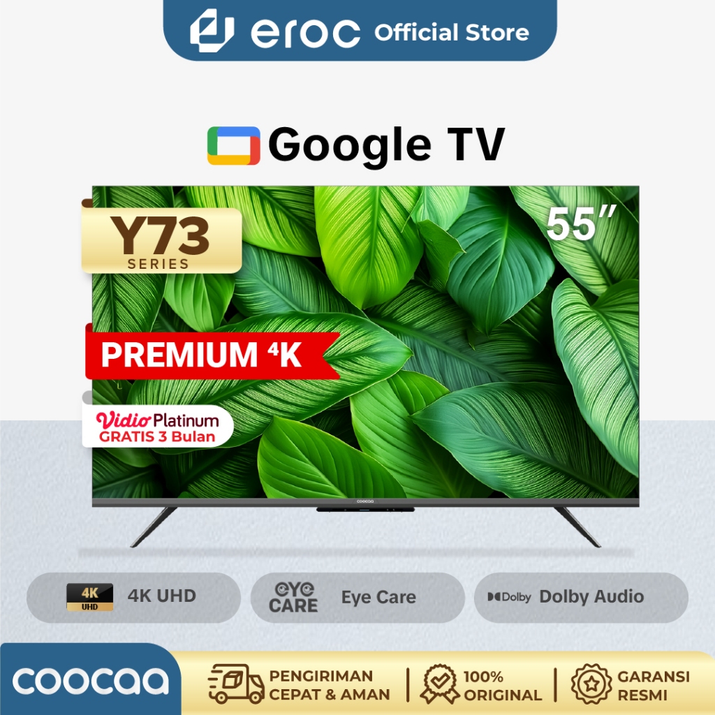 Smart TV 4K Coocaa Y73 - Google TV 50 Inch dengan S AI Engine, HDR10/HLG, dan Dolby Audio